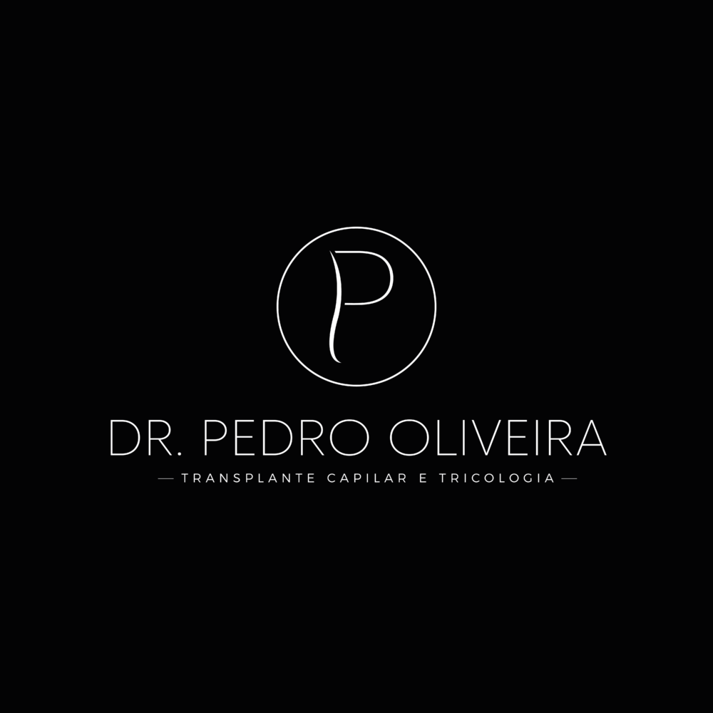 Logotipo do Dr. Pedro Oliveira, médico especialista em terapia capilar e transplante capilar, em preto e branco.