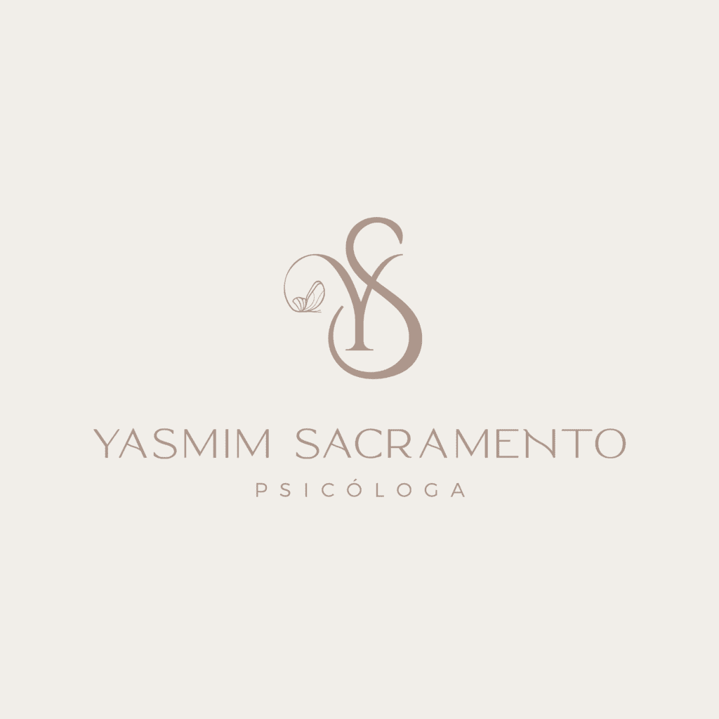 Logotipo de Yasmim Sacramento, psicóloga, em cores neutras.