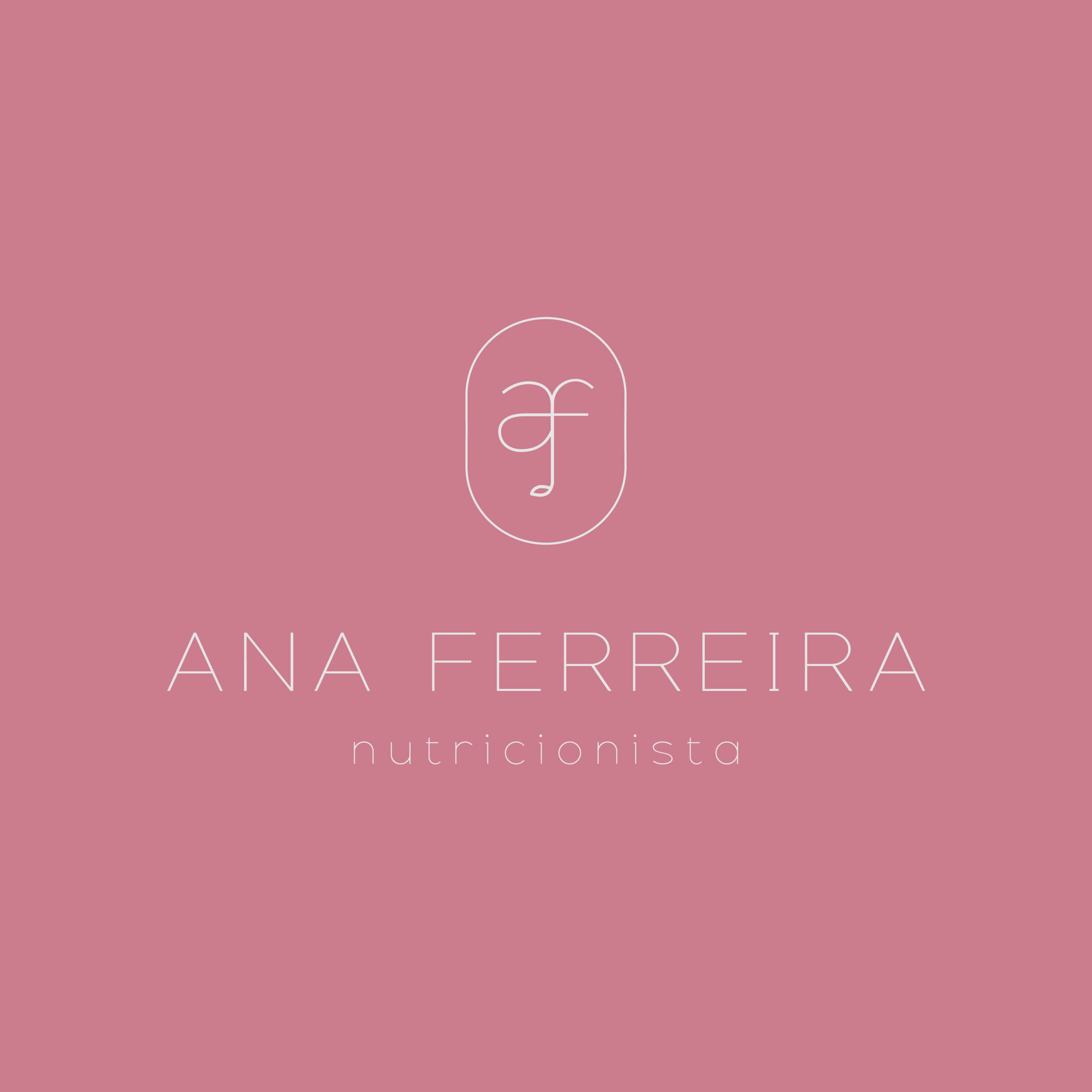 Identidade visual desenvolvida para a nutricionista Ana Ferreira, com um logotipo elegante e moderno